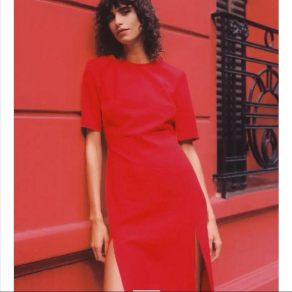 NWT Zara red midi dress with 2 slits / Size S